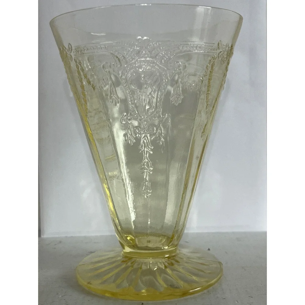 Vintage Yellow Depression Glass Cameo Ballerina Footed Tumblers Set of 5 4.5